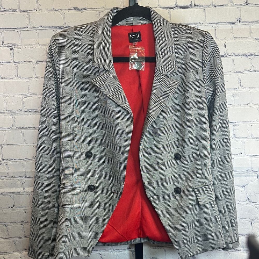No 11  Gray Checkered Blazer with Red Lining